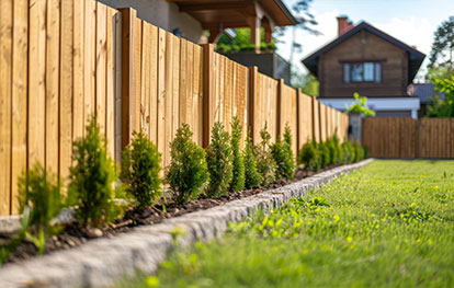 Hecke Zaun - Kleine Hecke vor einem Holzzaun