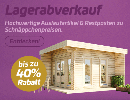 NEU: Gartenhaus Lagerabverkauf - bis zu 40% Rabatt