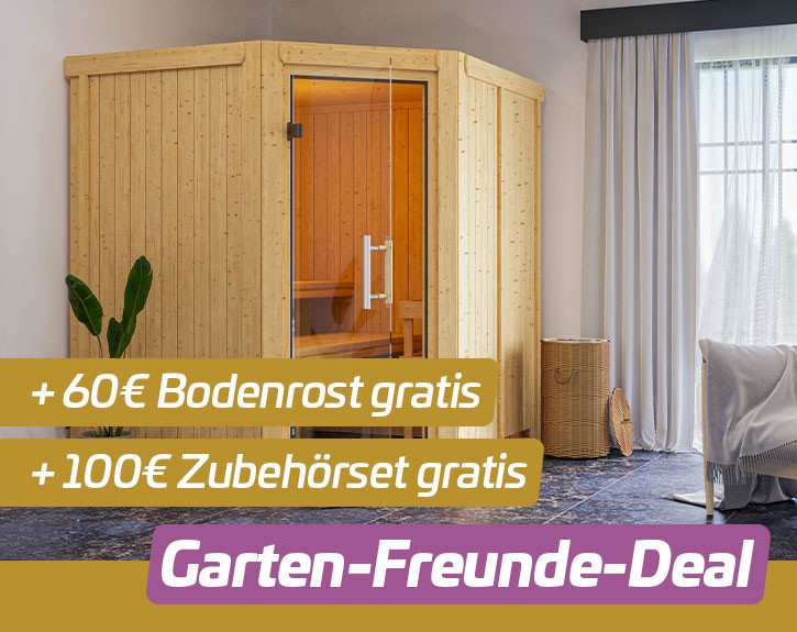 Garten-Freunde-Deal - Karibu Innensauna Auri 3 - 68mm Systemsauna - Ecksauna - Ganzglastür klar