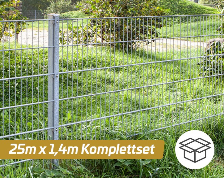 Deutsche Zauntechnik Doppelstabmattenzaun Komplettset MORITZ - Metallzaun - silber - 25 x 1,4 m