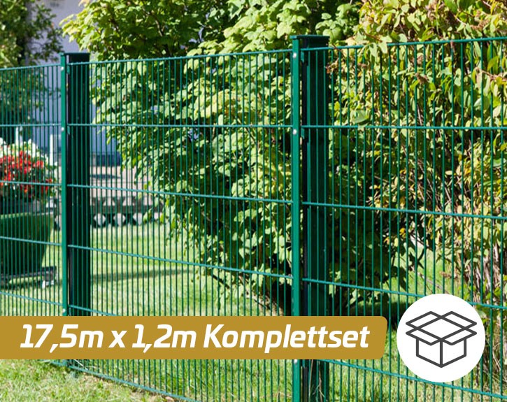 Deutsche Zauntechnik Doppelstabmattenzaun Komplettset MORITZ S - Metallzaun / Vorgartenzaun - moosgrün - 17,5 x 1,2 m