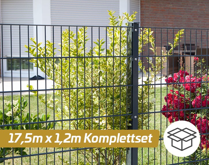 Deutsche Zauntechnik Doppelstabmattenzaun Komplettset MORITZ S - Metallzaun / Vorgartenzaun - anthrazit - 17,5 x 1,2 m