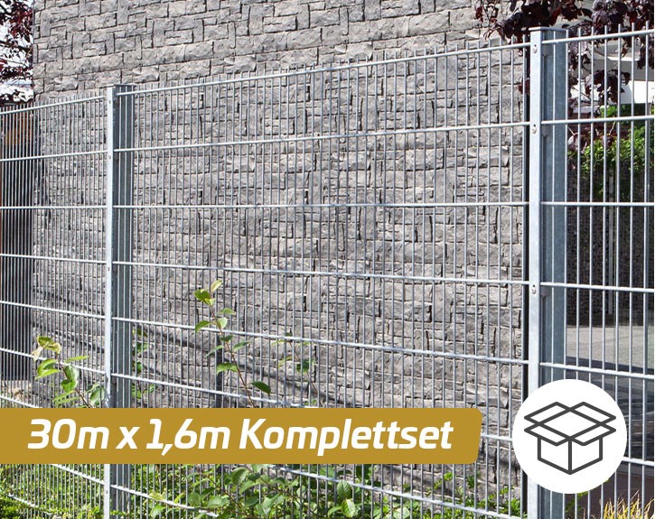 Deutsche Zauntechnik Doppelstabmattenzaun Komplettset MAX - Metallzaun - silber - 30 x 1,6 m