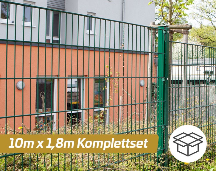 Deutsche Zauntechnik Doppelstabmattenzaun Komplettset MAX S - Metallzaun - moosgrün - 10 x 1,8 m