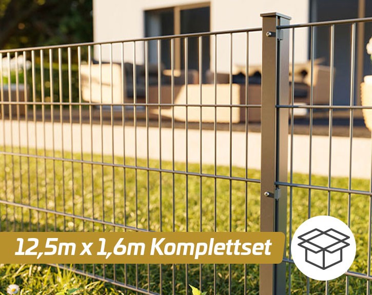 Deutsche Zauntechnik Doppelstabmattenzaun Komplettset MAX S - Metallzaun - anthrazit - 12,5 x 1,6 m