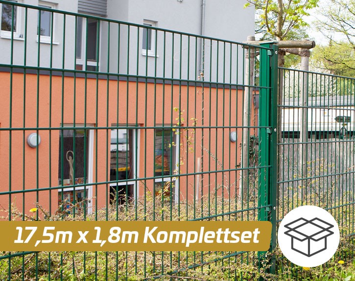 Deutsche Zauntechnik Doppelstabmattenzaun Komplettset MAX S - Metallzaun - moosgrün - 17,5 x 1,8 m