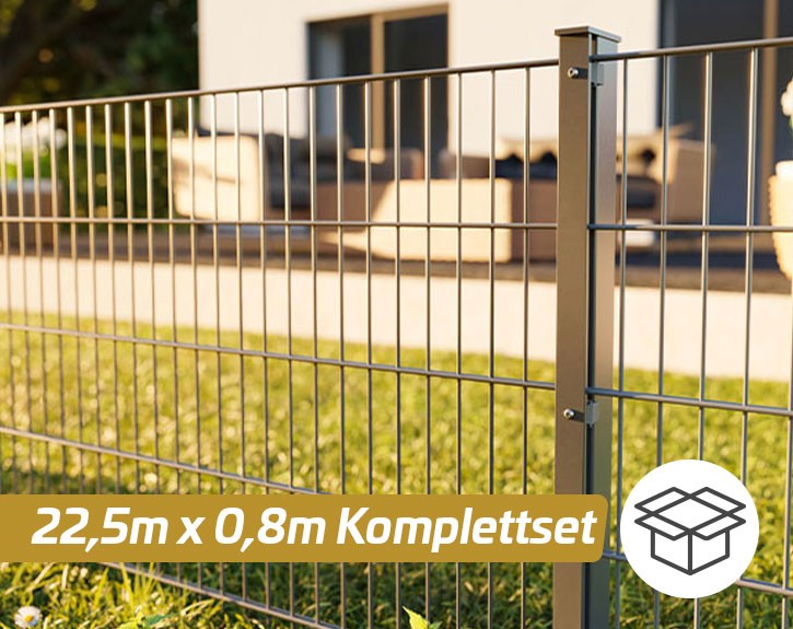 Deutsche Zauntechnik Doppelstabmattenzaun Komplettset MAX S - Metallzaun / Vorgartenzaun - anthrazit - 22,5 x 0,8 m