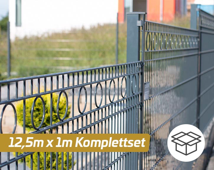 Deutsche Zauntechnik Schmuckzaun Komplettset Residenz standard ROM - Metallzaun / Vorgartenzaun - anthrazit - 12,5 x 1,0 m