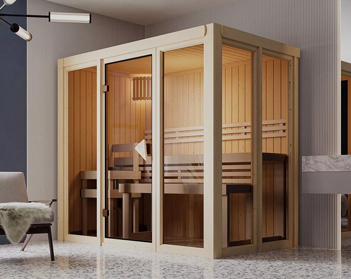 Karibu Innensauna Irava 3 + Glasfront + Superior-Ausstattung - 68mm Systemsauna