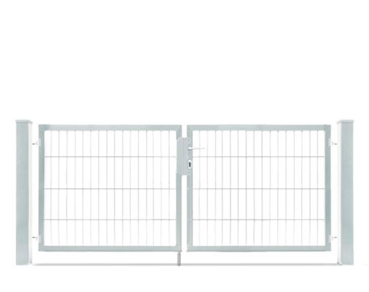 Deutsche Zauntechnik Doppelstabmattenzaun Doppeltor VARIO compact M/M - Gartentor / Metallzaun - silber - 256 x 80 cm