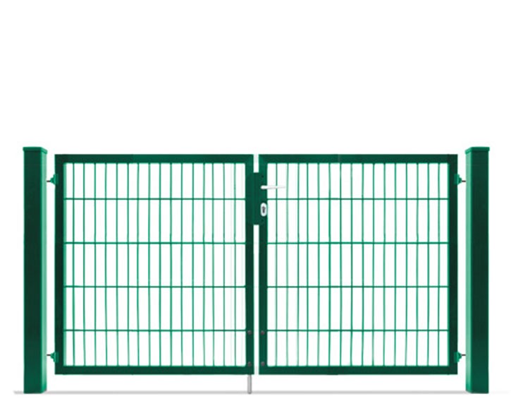 Deutsche Zauntechnik Doppelstabmattenzaun Doppeltor VARIO compact M/M - Gartentor / Metallzaun - moosgrün - 256 x 100 cm