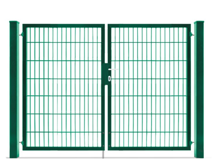 Deutsche Zauntechnik Doppelstabmattenzaun Doppeltor VARIO compact M/M - Gartentor / Metallzaun - moosgrün - 256 x 140 cm