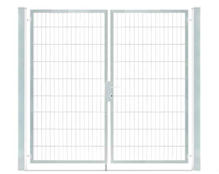 Deutsche Zauntechnik Doppelstabmattenzaun Doppeltor VARIO compact M/M - Gartentor / Metallzaun - silber - 256 x 180 cm