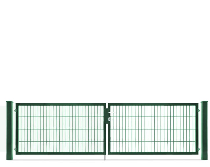 Deutsche Zauntechnik Doppelstabmattenzaun Doppeltor VARIO compact L/L - Gartentor / Metallzaun - moosgrün - 296 x 80 cm