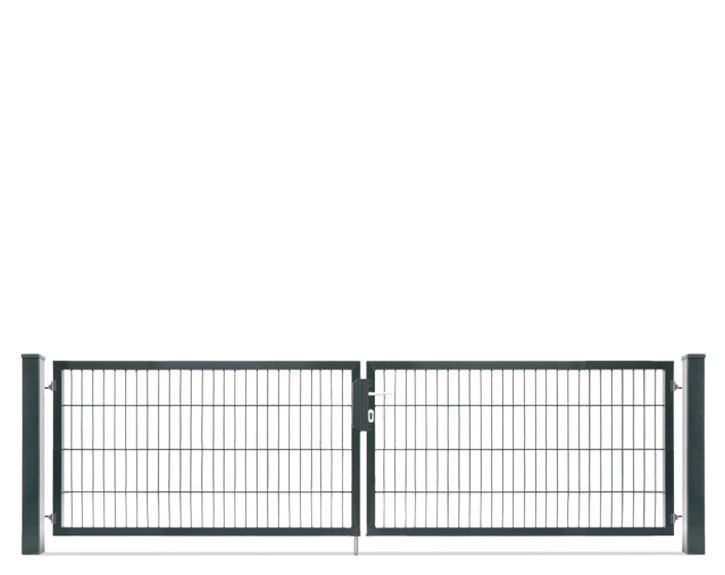 Deutsche Zauntechnik Doppelstabmattenzaun Doppeltor VARIO compact L/L - Gartentor / Metallzaun - anthrazit - 296 x 80 cm