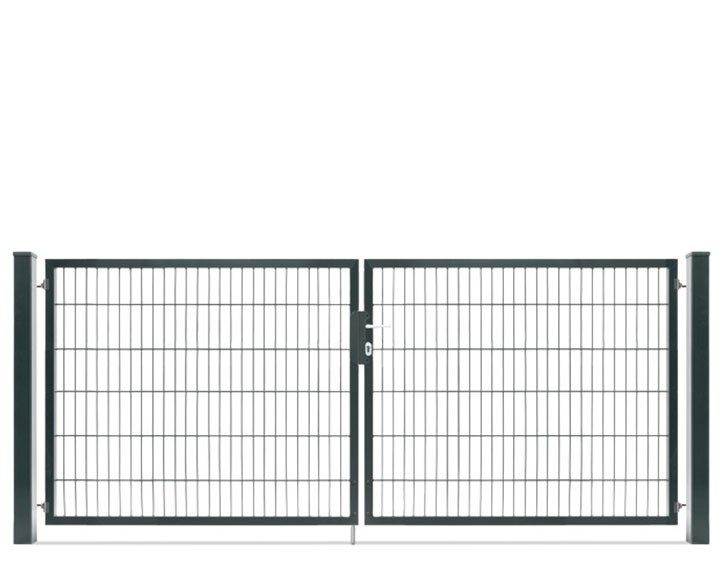 Deutsche Zauntechnik Doppelstabmattenzaun Doppeltor VARIO compact L/L - Gartentor / Metallzaun - anthrazit - 296 x 120 cm