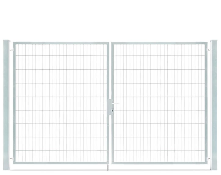 Deutsche Zauntechnik Doppelstabmattenzaun Doppeltor VARIO compact L/L - Gartentor / Metallzaun - silber - 296 x 180 cm