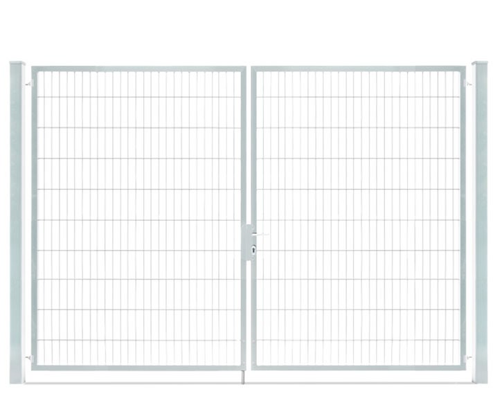 Deutsche Zauntechnik Doppelstabmattenzaun Doppeltor VARIO compact L/L - Gartentor / Metallzaun - silber - 296 x 200 cm