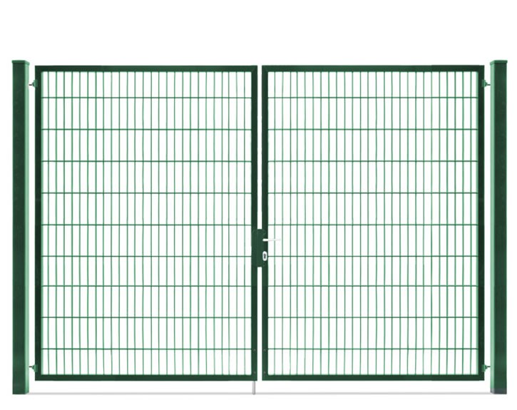 Deutsche Zauntechnik Doppelstabmattenzaun Doppeltor VARIO compact L/L - Gartentor / Metallzaun - moosgrün - 296 x 200 cm