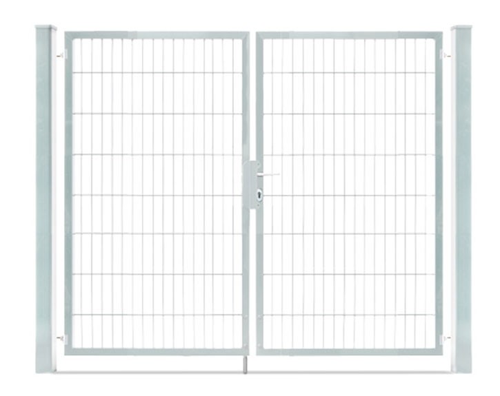 Deutsche Zauntechnik Doppelstabmattenzaun Doppeltor VARIO compact M/M - Gartentor / Metallzaun - silber - 256 x 160 cm