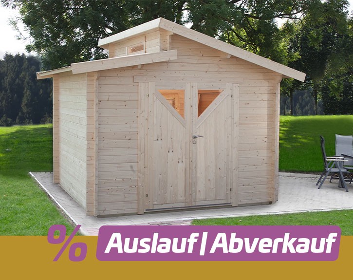 Finnhaus Wolff Holz-Gartenhaus Birte 3030 40 mit Dreieckglastür - 40mm Blockbohlenhaus - Geräteschuppen - Stufendach - natur