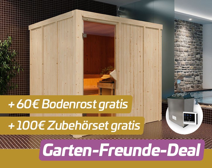 Garten-Freunde-Deal - Karibu Innensauna Auri 4 + 9kW Saunaofen + externe Steuerung - 68mm Systemsauna - Ganzglastür bronziert