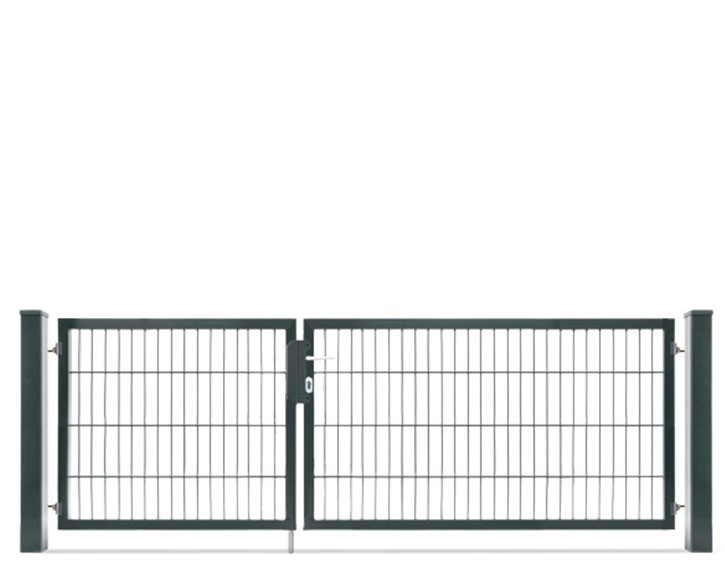 Deutsche Zauntechnik Doppelstabmattenzaun Doppeltor VARIO compact S/L - Gartentor / Metallzaun - anthrazit - 246 x 80 cm