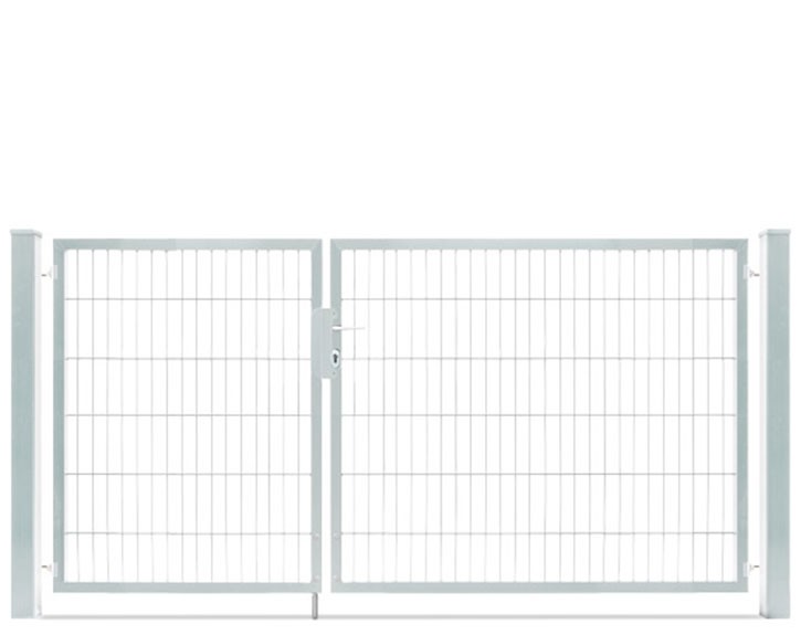 Deutsche Zauntechnik Doppelstabmattenzaun Doppeltor VARIO compact S/L - Gartentor / Metallzaun - silber - 246 x 120 cm