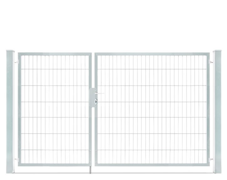 Deutsche Zauntechnik Doppelstabmattenzaun Doppeltor VARIO compact S/L - Gartentor / Metallzaun - silber - 246 x 140 cm