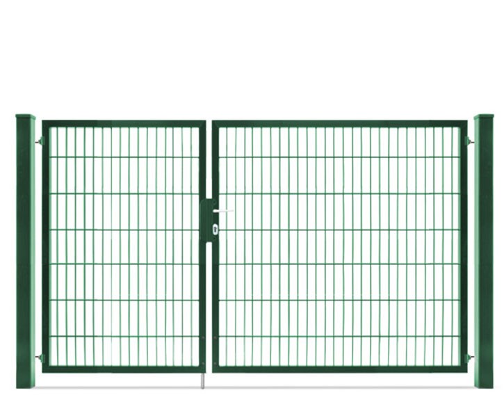 Deutsche Zauntechnik Doppelstabmattenzaun Doppeltor VARIO compact S/L - Gartentor / Metallzaun - moosgrün - 246 x 140 cm