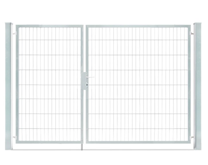 Deutsche Zauntechnik Doppelstabmattenzaun Doppeltor VARIO compact S/L - Gartentor / Metallzaun - silber - 246 x 160 cm