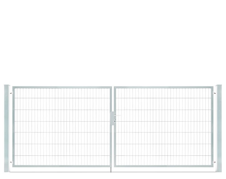 Deutsche Zauntechnik Doppelstabmattenzaun Doppeltor VARIO compact XL/XL - Gartentor / Metallzaun - silber - 356 x 140 cm