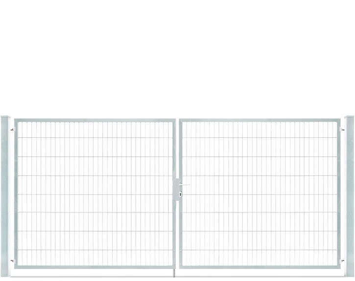 Deutsche Zauntechnik Doppelstabmattenzaun Doppeltor VARIO compact XL/XL - Gartentor / Metallzaun - silber - 356 x 160 cm