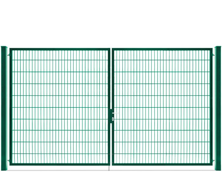 Deutsche Zauntechnik Doppelstabmattenzaun Doppeltor VARIO compact XL/XL - Gartentor / Metallzaun - moosgrün - 356 x 200 cm