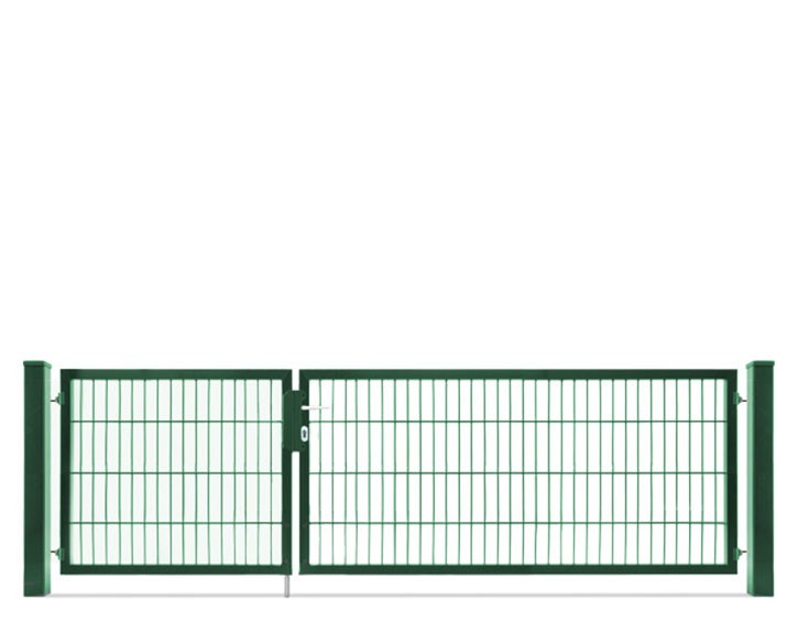 Deutsche Zauntechnik Doppelstabmattenzaun Doppeltor VARIO compact S/XL - Gartentor / Metallzaun - moosgrün - 276 x 80 cm