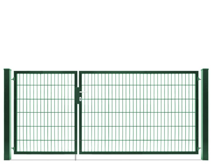 Deutsche Zauntechnik Doppelstabmattenzaun Doppeltor VARIO compact S/XL - Gartentor / Metallzaun - moosgrün - 276 x 120 cm