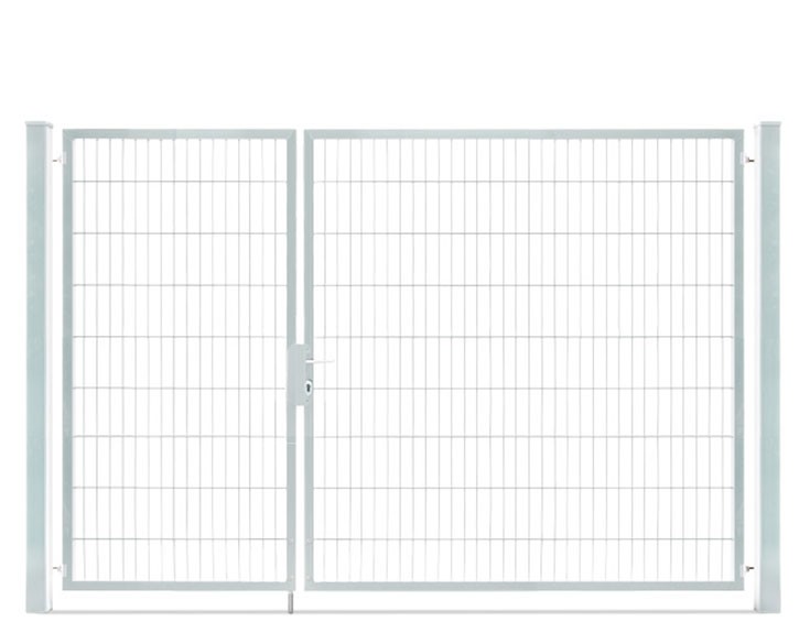 Deutsche Zauntechnik Doppelstabmattenzaun Doppeltor VARIO compact S/XL - Gartentor / Metallzaun - silber - 276 x 180 cm