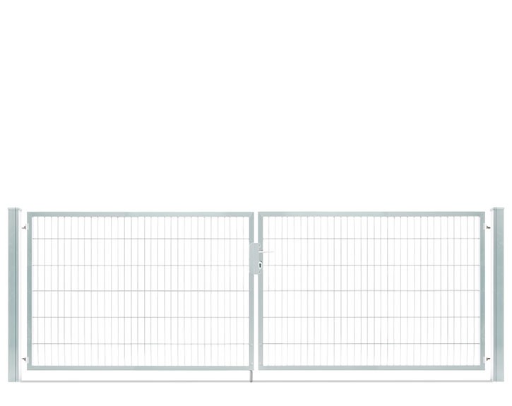 Deutsche Zauntechnik Doppelstabmattenzaun Doppeltor VARIO compact XL/XL - Gartentor / Metallzaun - silber - 356 x 120 cm