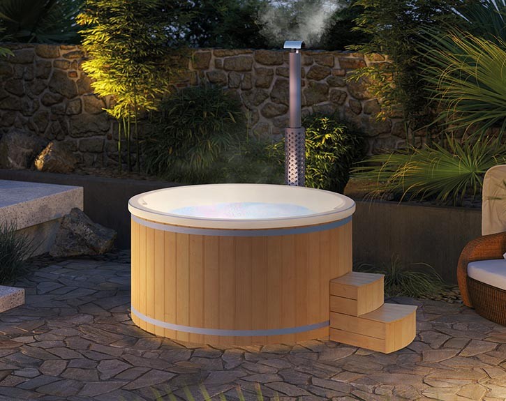 Finnhaus Wolff Hot Tub Barend 2020 + LED-Beleuchtung + Wassermassagesystem - Pinie/Cremeweiß