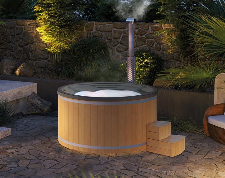 Finnhaus Wolff Hot Tub Barend 2020 + LED-Beleuchtung + Wassermassagesystem - Pinie/Grau