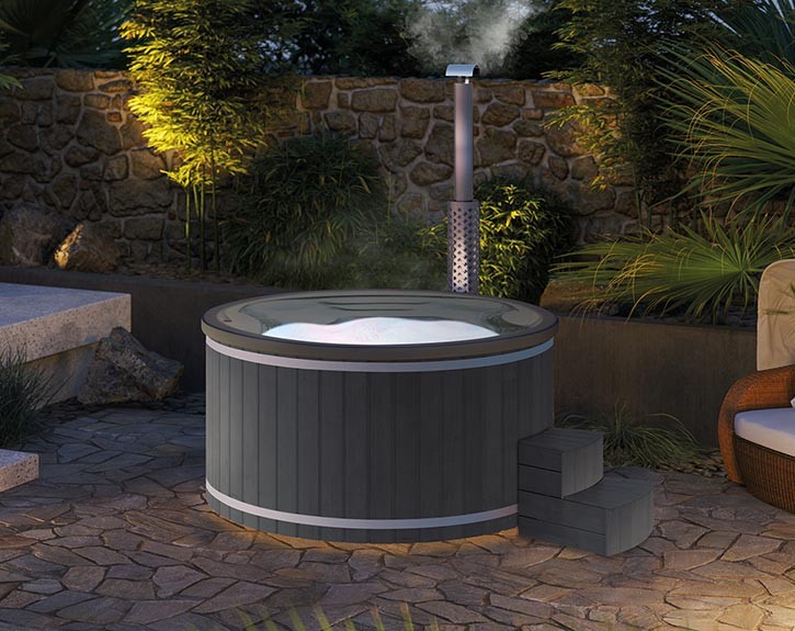 Finnhaus Wolff Hot Tub Barend 2020 + LED-Beleuchtung + Wassermassagesystem - Anthrazit/Grau