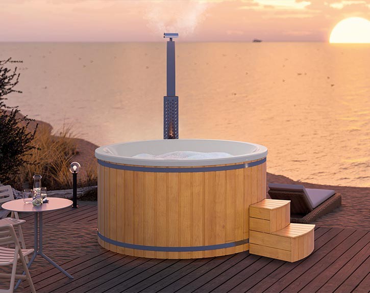 Finnhaus Wolff Hot Tub Bodil 2323 + LED-Beleuchtung + Wassermassagesystem 8 - Pinie/Cremeweiß