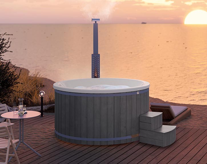 Finnhaus Wolff Hot Tub Bodil 2323 + LED-Beleuchtung + Wassermassagesystem 8 - Anthrazit/Cremeweiß