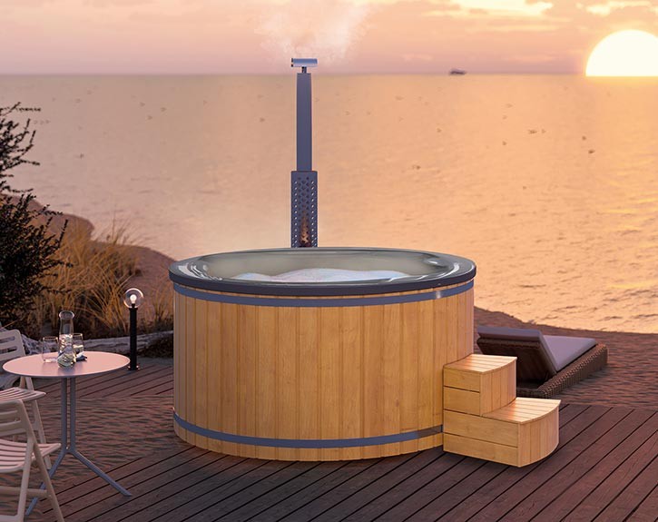 Finnhaus Wolff Hot Tub Bodil 2323 + LED-Beleuchtung + Wassermassagesystem 8 - Pinie/Grau