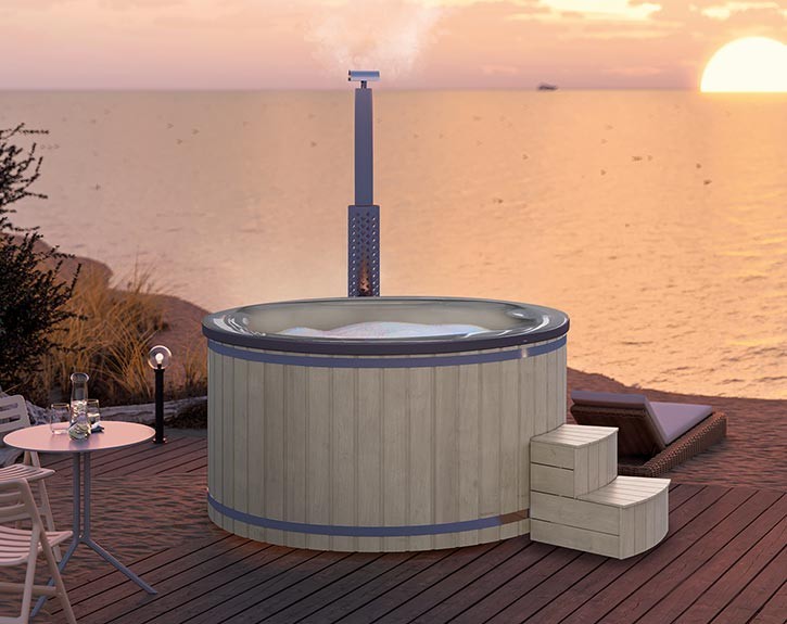 Finnhaus Wolff Hot Tub Bodil 2323 + LED-Beleuchtung + Wassermassagesystem 8 - Silbergrau/Grau