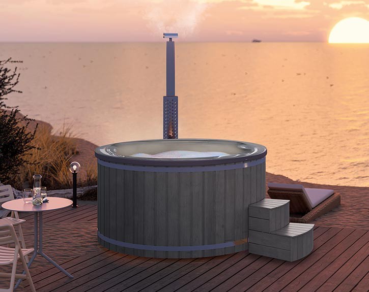 Finnhaus Wolff Hot Tub Bodil 2323 + LED-Beleuchtung + Wassermassagesystem 8 - Anthrazit/Grau