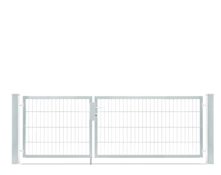 Deutsche Zauntechnik Doppelstabmattenzaun Doppeltor VARIO compact S/M - Gartentor / Metallzaun - silber - 246 x 80 cm