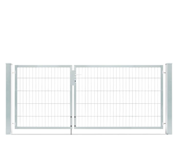 Deutsche Zauntechnik Doppelstabmattenzaun Doppeltor VARIO compact S/M - Gartentor / Metallzaun - silber - 226 x 100 cm