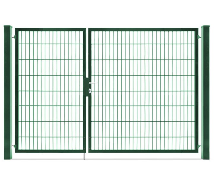 Deutsche Zauntechnik Doppelstabmattenzaun Doppeltor VARIO compact S/M - Gartentor / Metallzaun - moosgrün - 226 x 160 cm