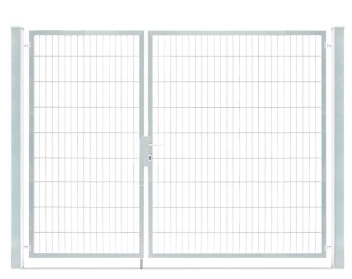 Deutsche Zauntechnik Doppelstabmattenzaun Doppeltor VARIO compact M/L - Gartentor / Metallzaun - silber - 276 x 180 cm